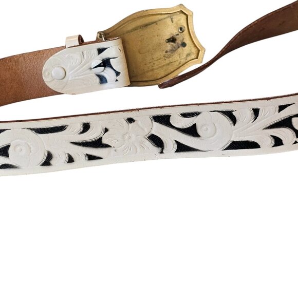 VTG Rockmount Western Leather Belt Square Dancing Buckle Removable  34-40" - Picture 3 of 10